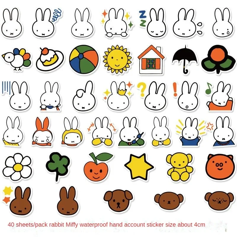 64 Sheets Miffy rabbit  Cartoon Lovely Kawaii Sticker Small Pattern Waterproof Notebook Album Stickers Phone Case Decoration