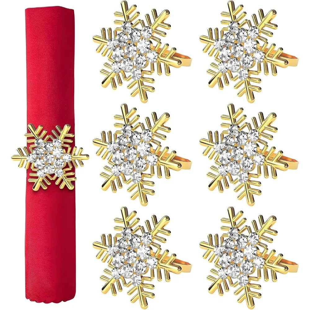

Christmas Napkin Rings Set of 6, Metal Winter Gold Snowflake Napkin Holders Wedding Dinner Parties Home Table Decors Winter Deco