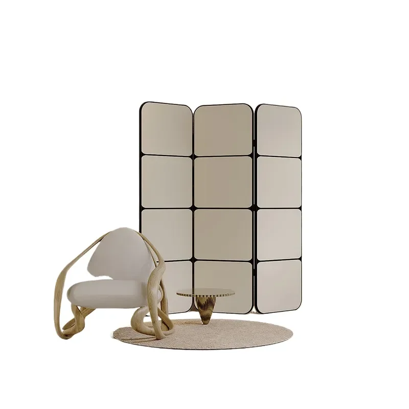 French Cream Folding Room Divider Screen Modern Portable Partition for Living Dining Area Mobile Background Decor
