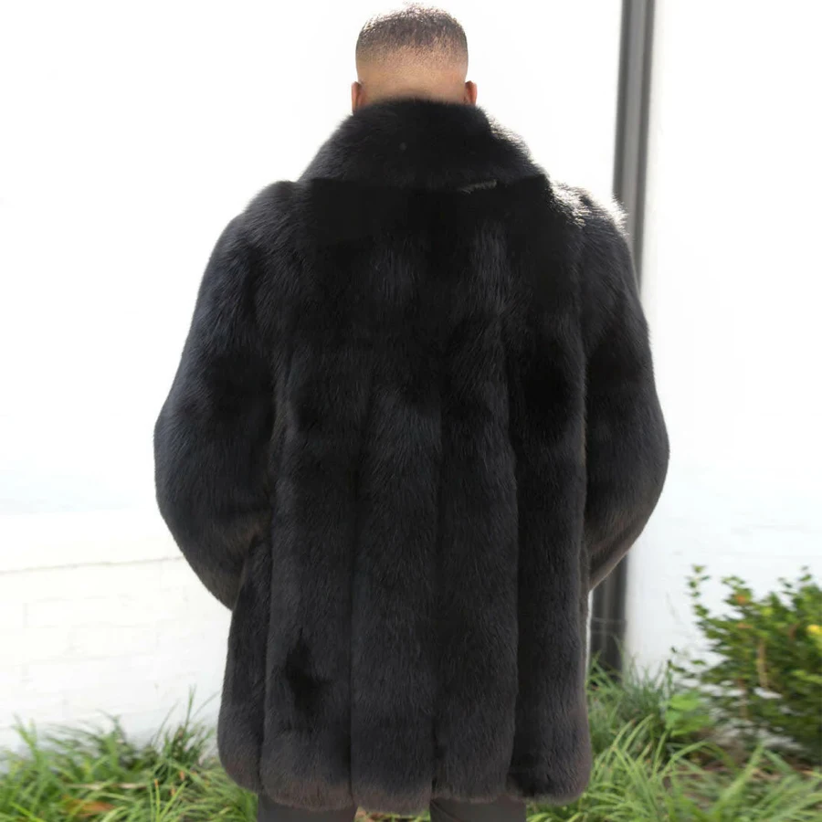 Real Fox Fur Coats Man Black Fur Coat Long Winter Jacket Mens Natural Fox Fur Jacket 2024 Best Selling New Arrival