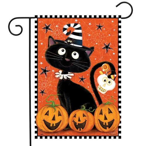 Briarwood Lane Black Kitty Halloween Garden Flag UUI GGX