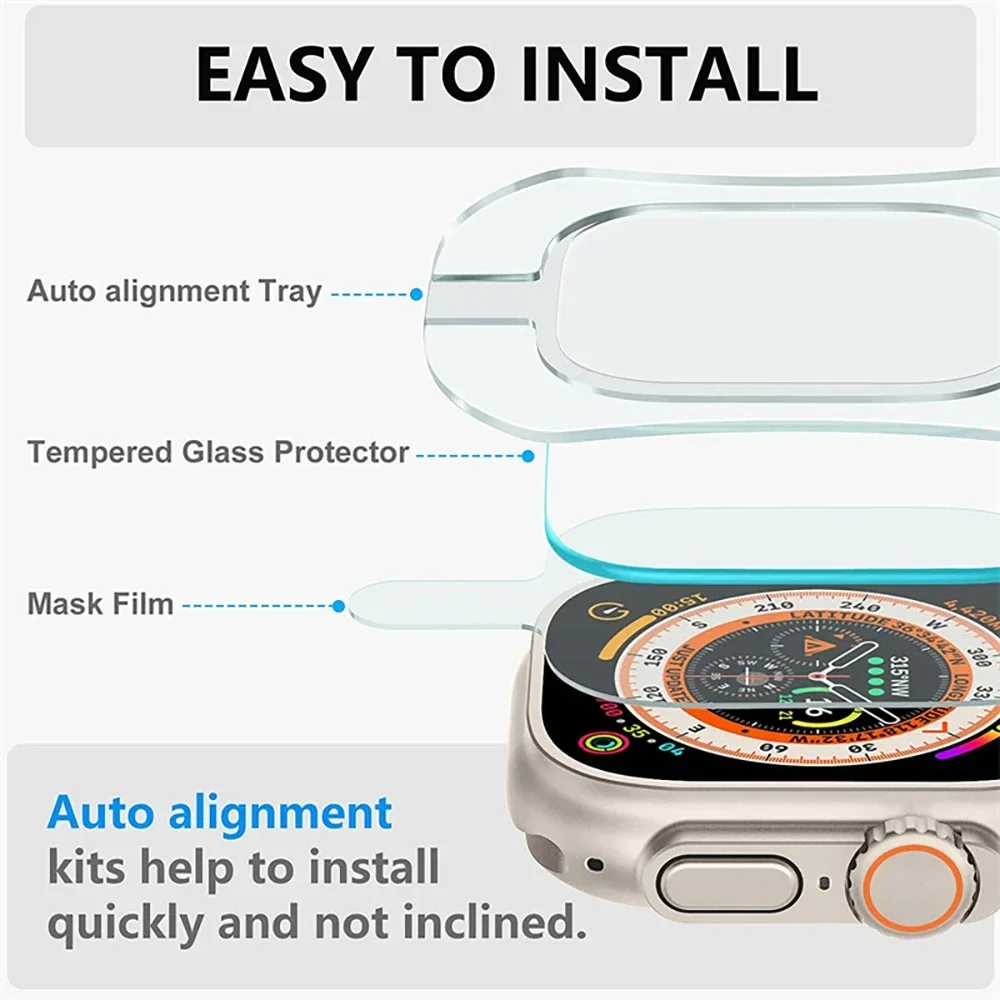 Tempered Glass Film For Apple Watch Ultra 2 49mm With Alignment Tool HD Screen Protector for iWatch Ultra 49mm Easy Install Kit