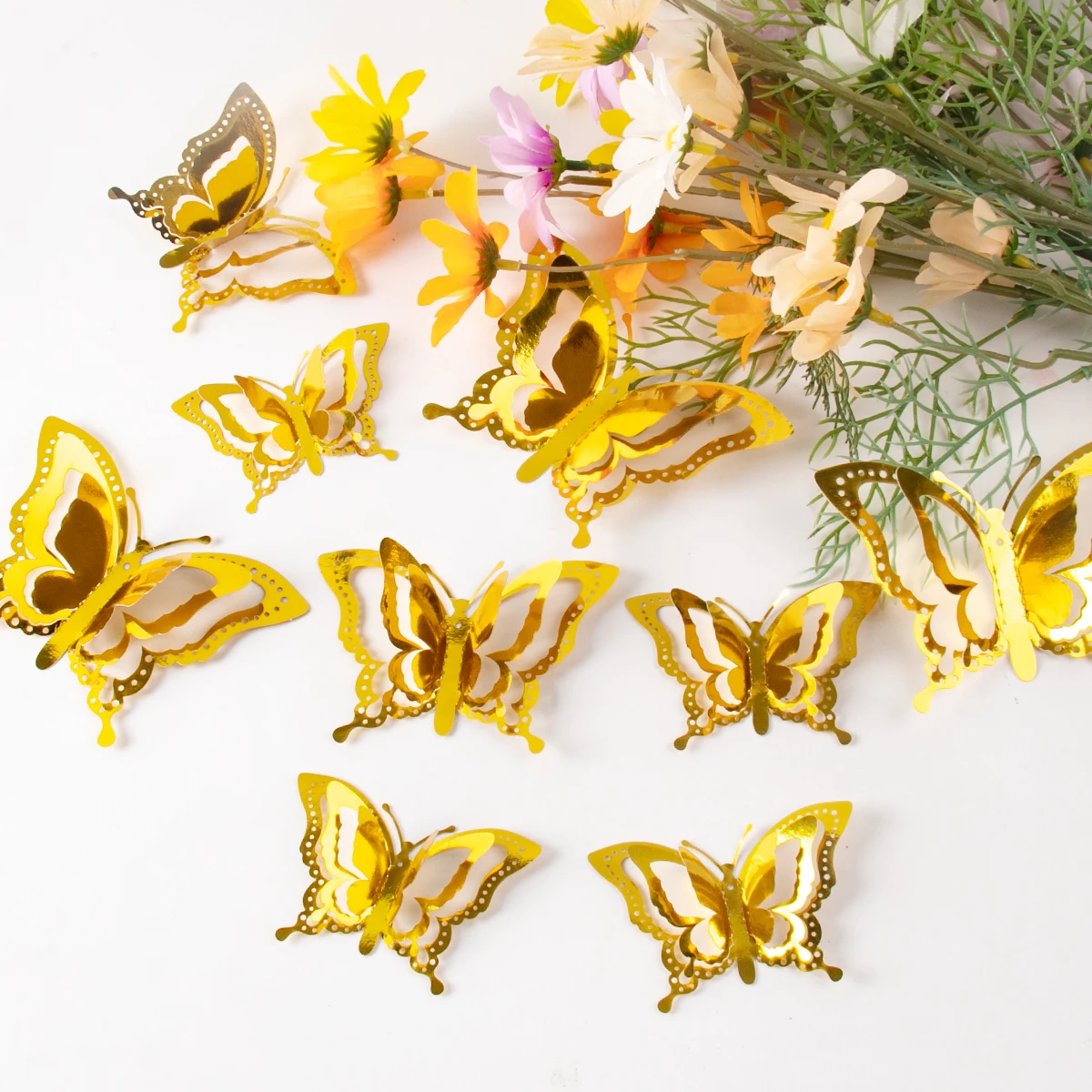 12/36/72pcs Gold Butterfly Paper Cake Decoration Butterfly Party Decorations Birthday Baby Shower Home 3D Butterfly Wall Decor