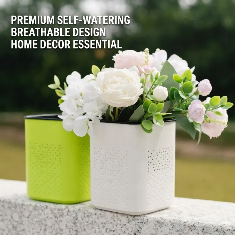 Double Layer Self Watering Flower Pot Elegant Design for Bonsai Artificial Plants Breathable Structure Ideal for Home Succulent