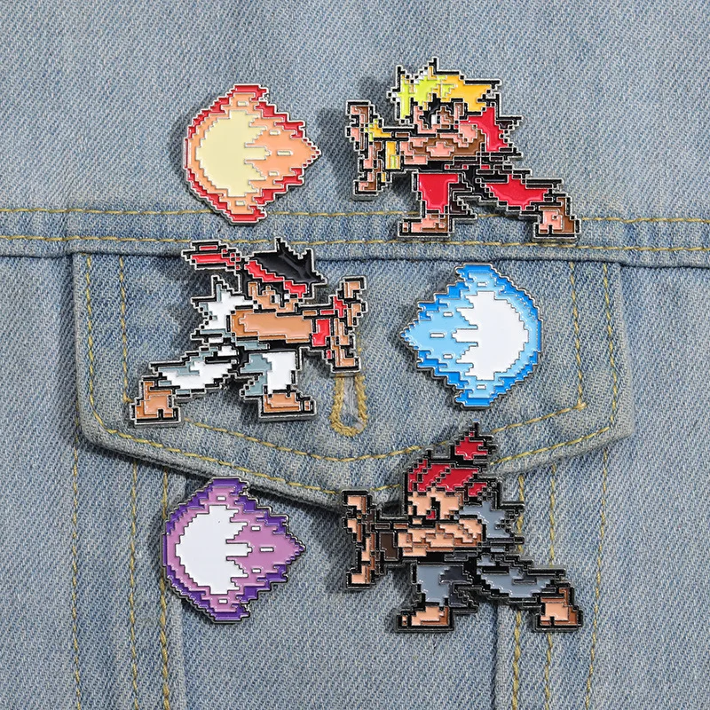 Cross border creative street fighting game peripheral brooch cartoon flame wave fist badge