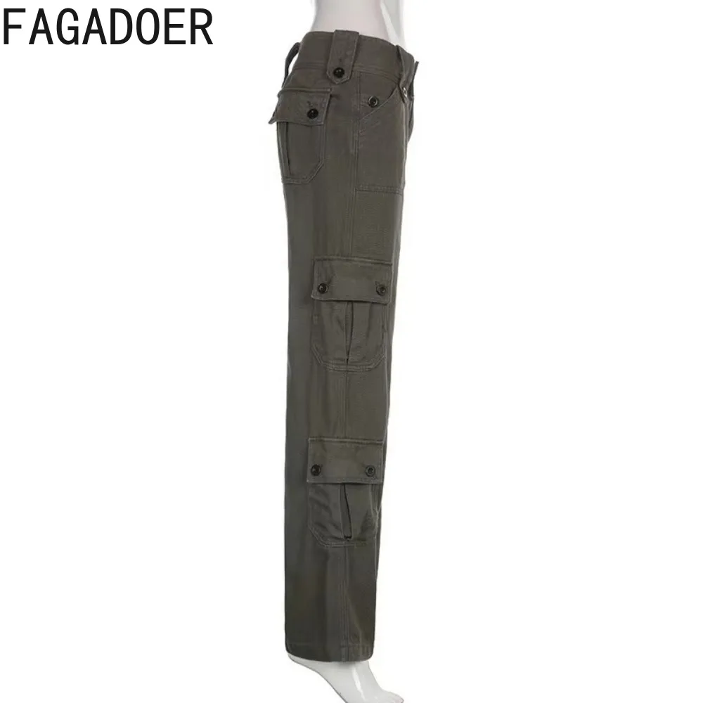 Imagem -04 - Fagadoer-calças Jeans Retas Vintage para Mulheres Calças Jeans Largas com Elástico Alto Streetwear Casual com Bolsos Outono 2023