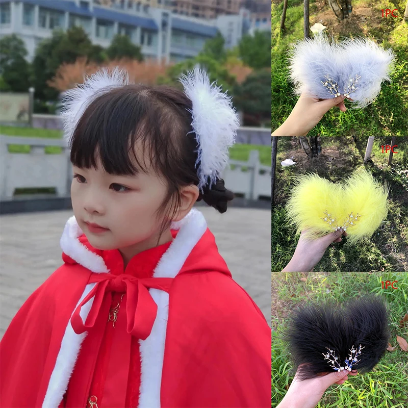 Clip de pelo de plumas para niña y niño, pasador de horquilla lateral de Hada, herramientas de peinado Hanfu, accesorios para el cabello, 1 unidad