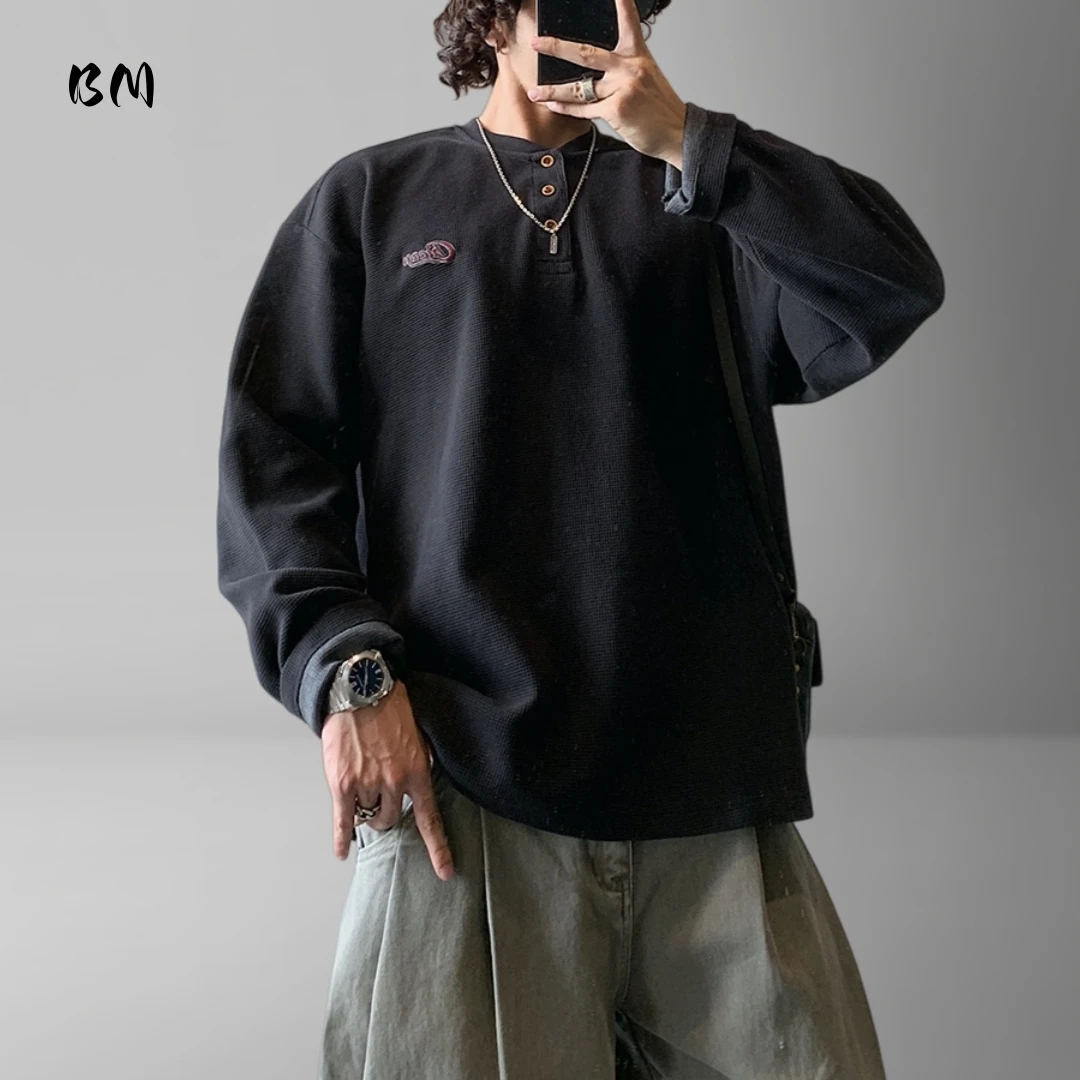 Mens American Vintage Streetwear Long Sleeve Sweatshirt Korean Trendy Relaxed Fit Casual Crewneck Pullover Athletic High Quality
