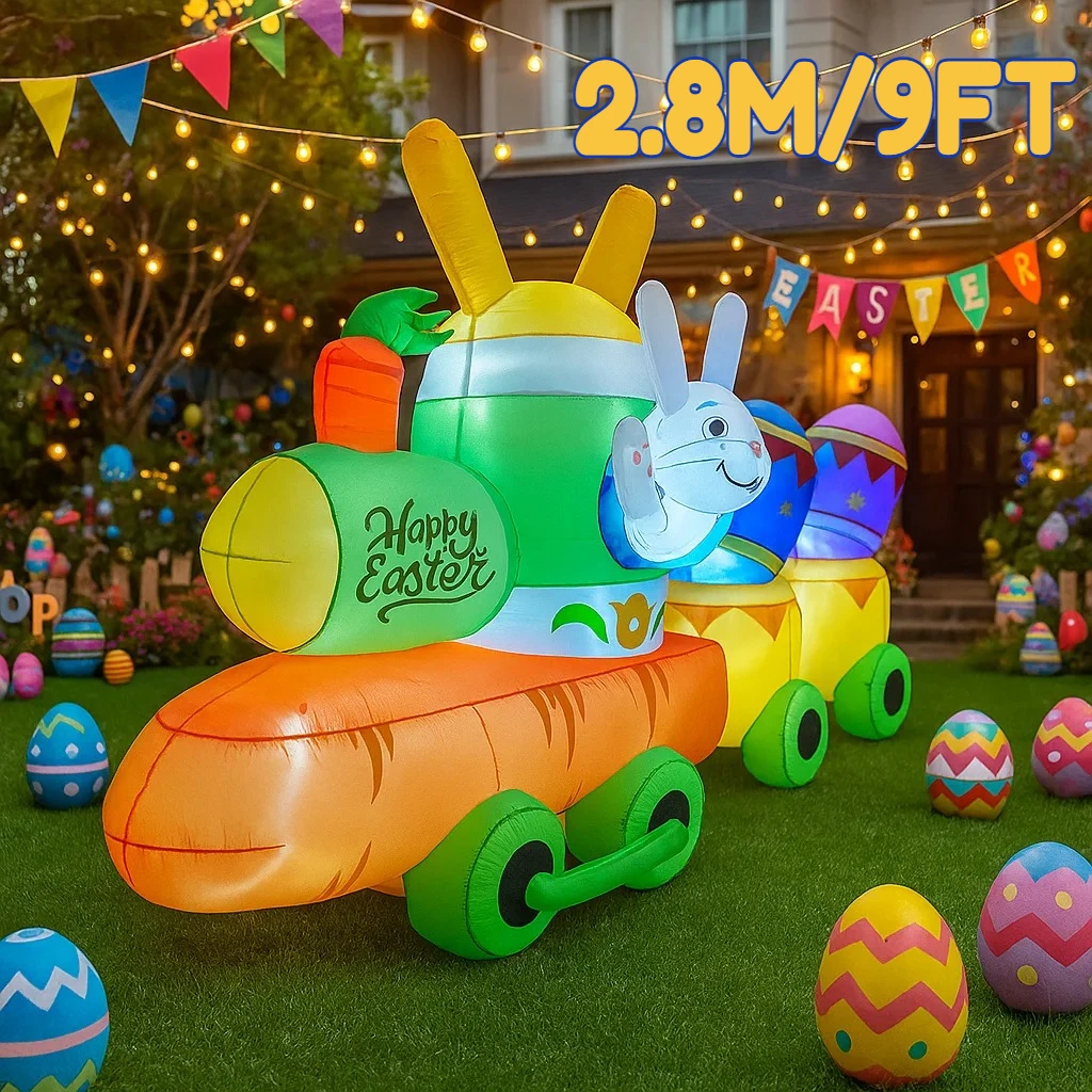 

Easter Holiday DIY Inflatable Model Decor 2.8M/9FT Bunny Easter Egg Train Garden Yard Outdoor Ornament with LED Lights
