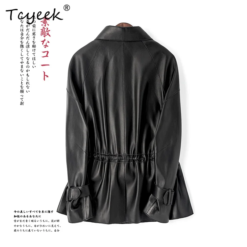 Tcyeek 탑 레이어 양피 봄 가을 한국어 버전 Fang Ling 트렌디 여성 정품 가죽 자켓 Женская Кожаная Куртка