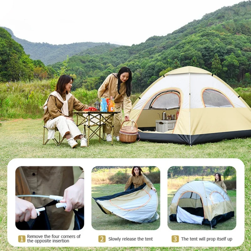 Outdoor 3-4 Automatic Fast Opening Camping Tent Family Picnic BBQ Shade Tent Hiking Person Waterproof Camping Tent