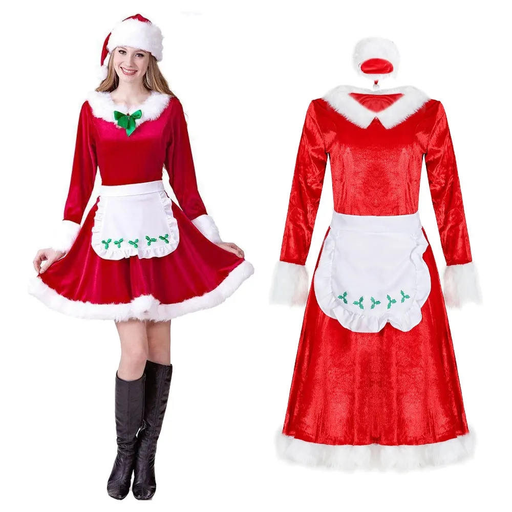 

Christmas Dress Sexy Women Santa Claus Costume Fancy Dress Sexy Cosplay Costume Party Dress Red Velvet Dresses