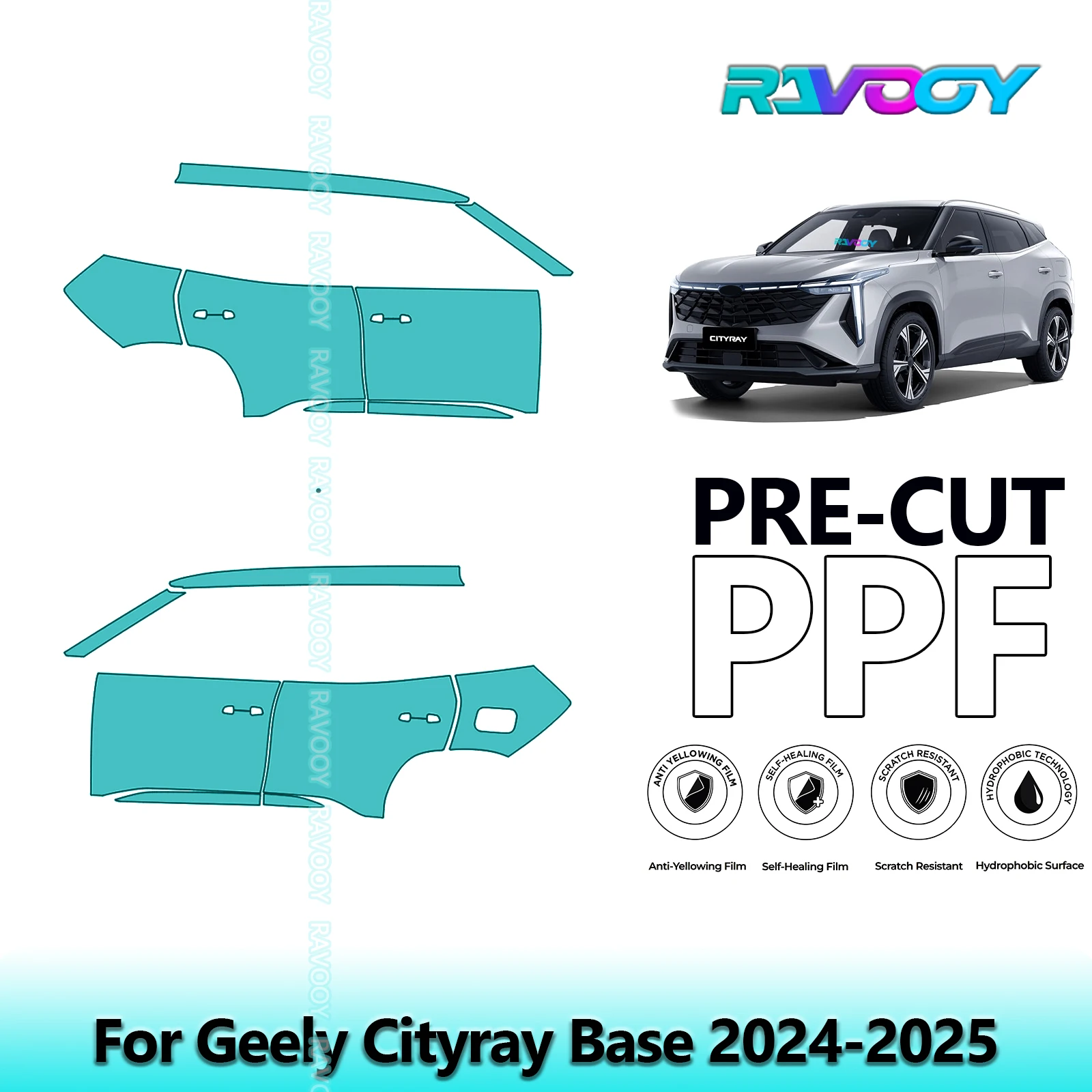 

For Geely Cityray Base 2024-2025 8.5mil Clear Matte Pre-Cut PPF Door & A/B Pillar Kit TPU Paint Protection Film Set