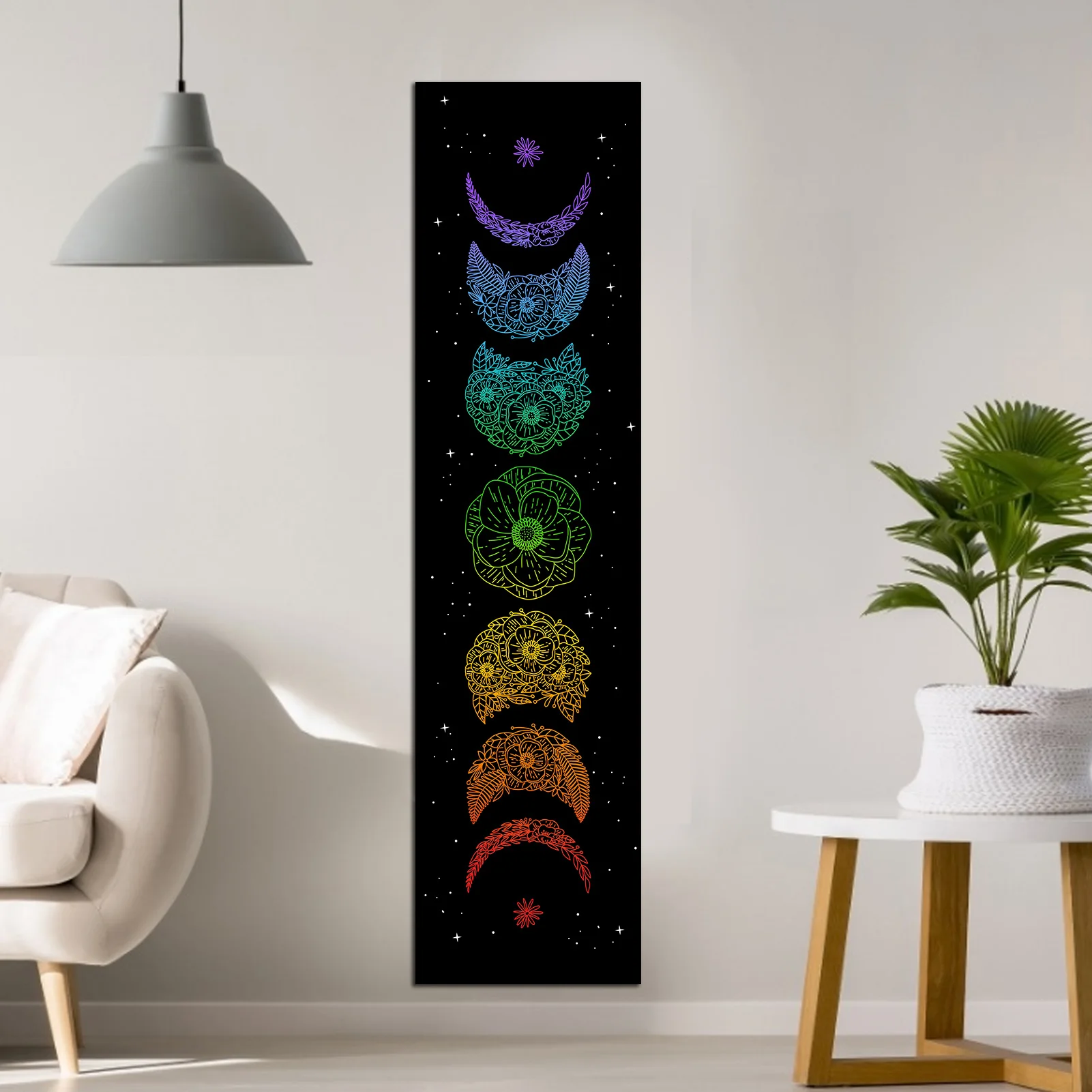 Moon flower Tapestry vertical Moon phase Wall Hanging Botanical moon star Carpets Tarot Home Room Decor Aesthetic background