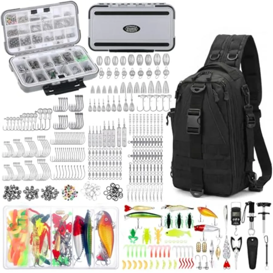 

484 Pcs Fishing Tools Accessories Kit Include Fish Backpack Fish Hook Lures Hook Remover Lip Gripper for Men Women Fishing Gift