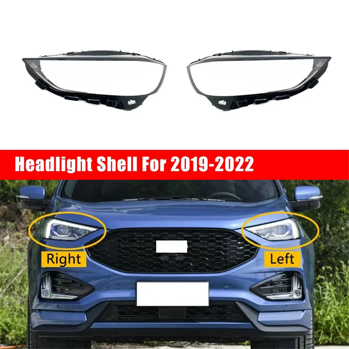 

For Ford Edge 2019-2022 Headlight Shell Lamp Shade Transparent Cover Headlight Glass Head Light Lamp Cover Right