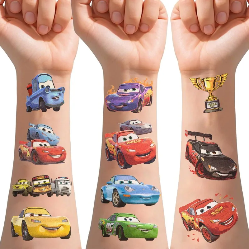 Autocollants de tatouage de voiture Lightning Mcqueen, autocollant de décoration de dessin animé Disney pour enfants, fournitures de fête d'anniversaire, cadeau mignon pour garçon