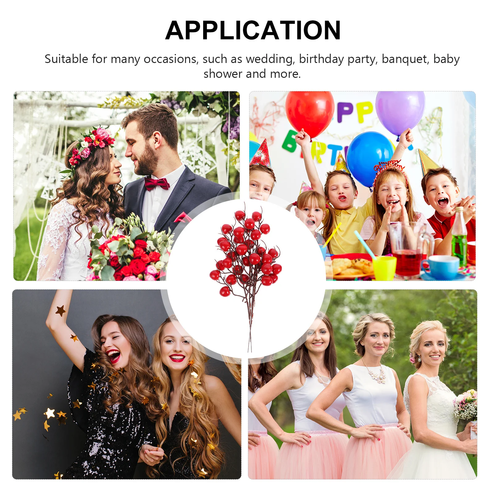 

4Pcs Red Artificial Cherry Branches Lifelike Fake Berry Bunch Wedding Party Holiday Home Decoration DIY Arrangement