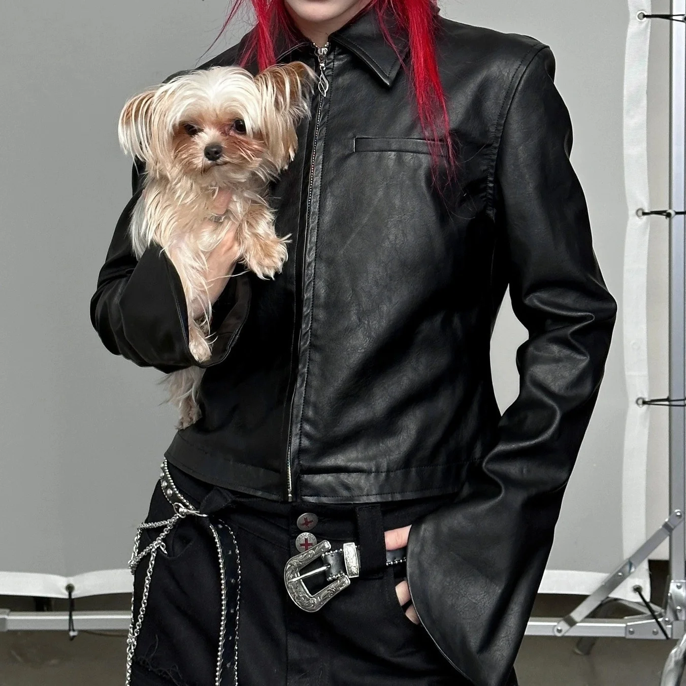 

Biker Jackets Womens Jacket Hollow Winter Leather Fuzzy Padded Thickened Blanket-Style Coldproof Functional Cozy Home Gentle Fit