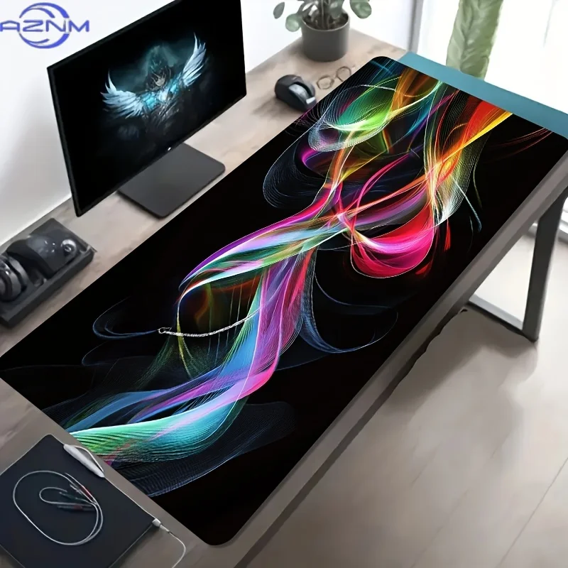 1pc Large-sized Esports Gaming Mouse Pad with Dynamic Artistic Patterns Featuring Colorful, Flowing Light Effects, Featuring a N