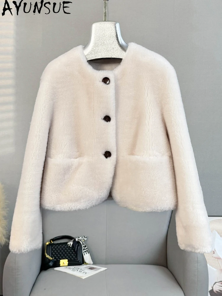 

AYUNSUE 100% Natural Wool Jacket Woman Short Elegant Lamb Fur Jackets for Woman Clothes High Quality Outerwears Ropa Para Mujer