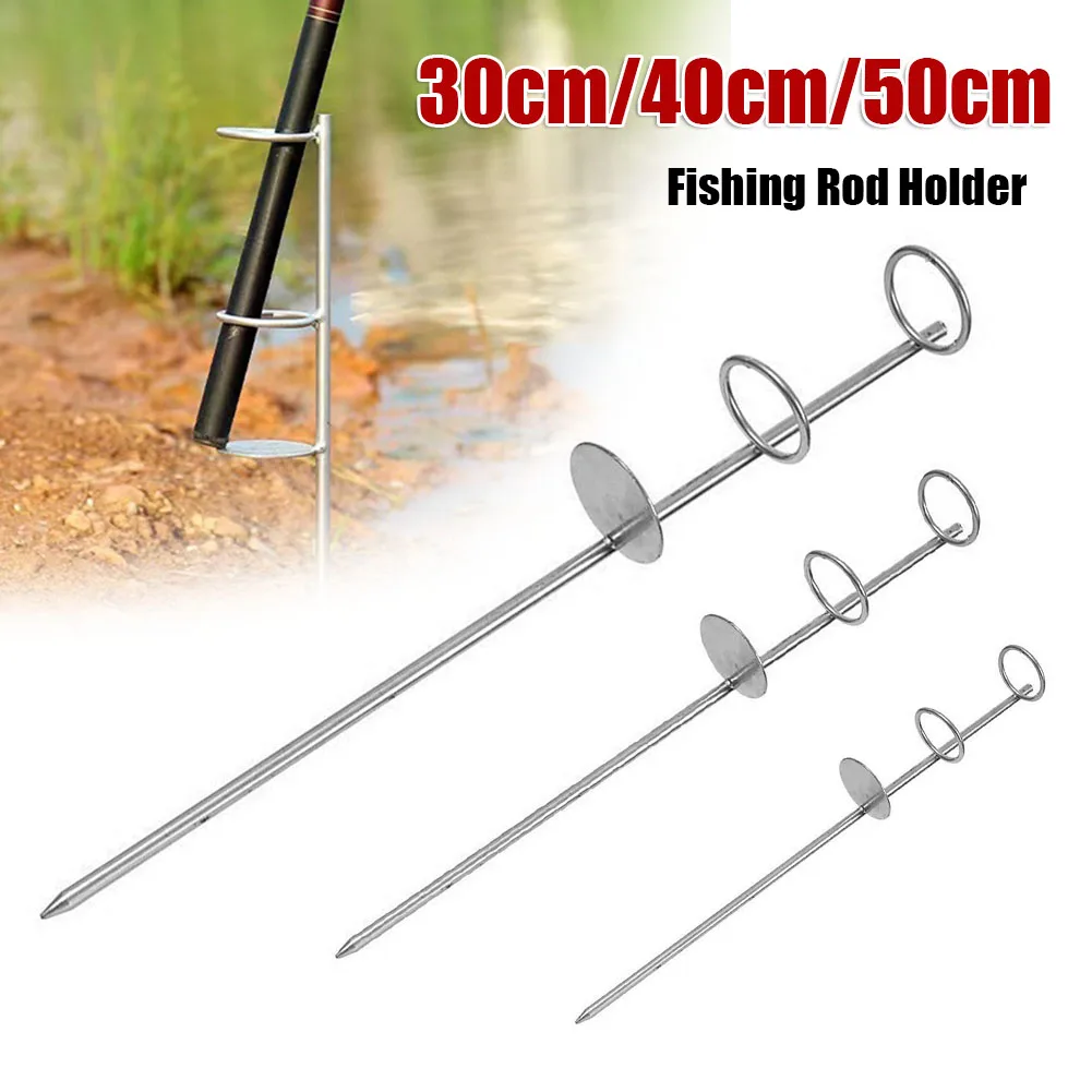 30/40/50cm Portable Fishing Rod Holder Support Stainless Steel Ground Spike Rod Rest Stand Bank Fishing Ground Rod Holder Tackle