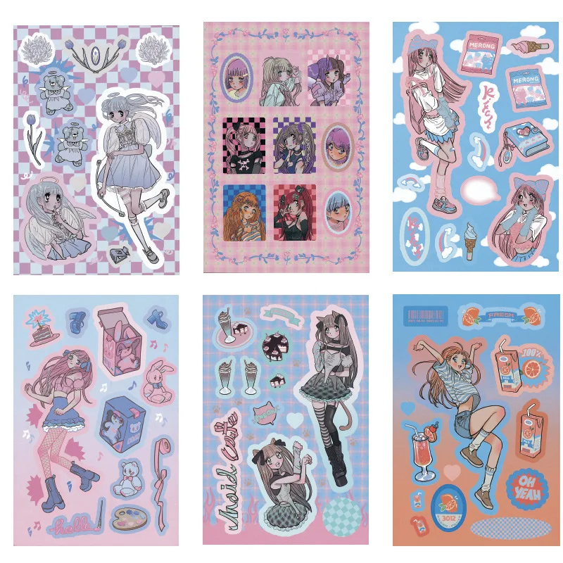 Cute girl character Guka hand accounting ins style material stickers