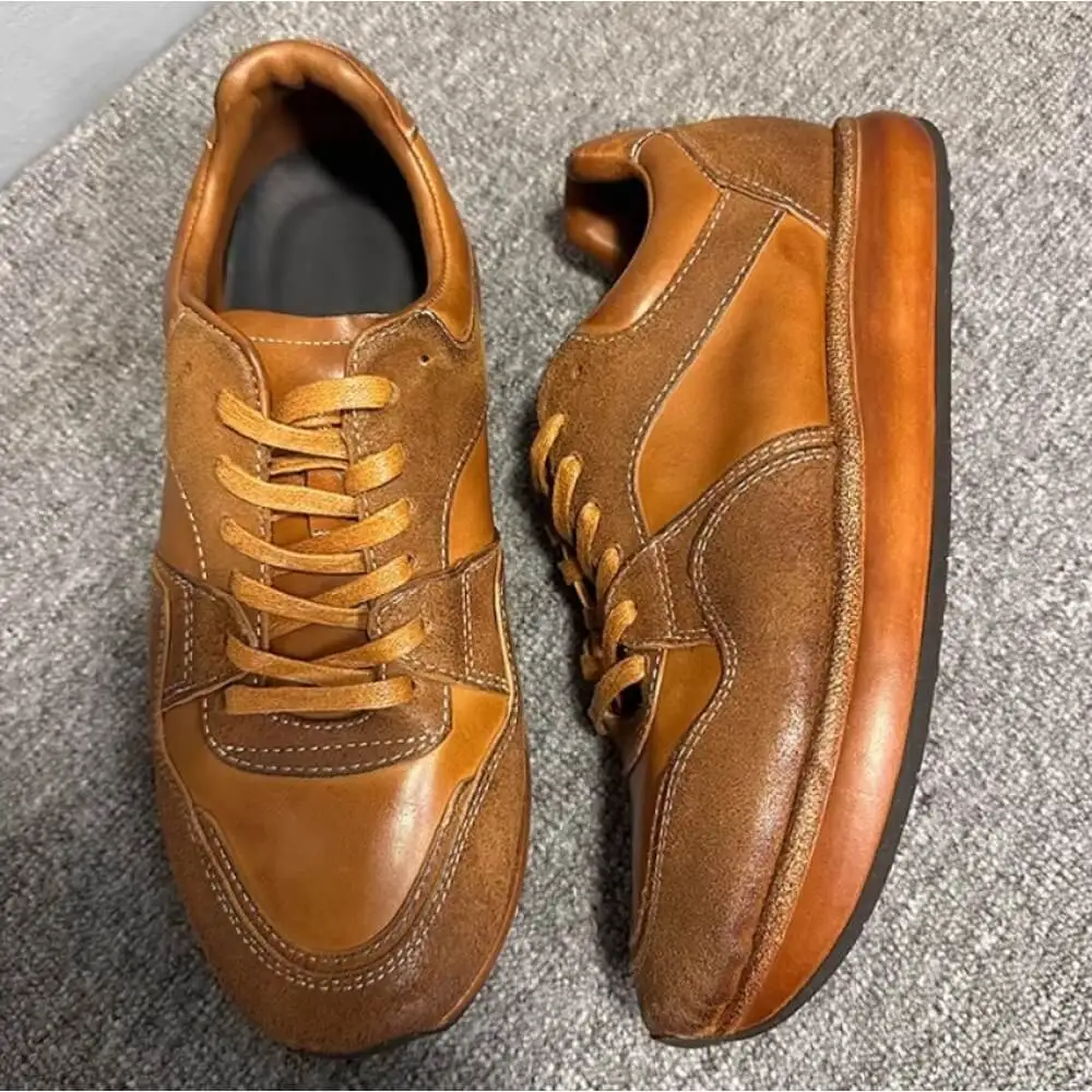 Handcrafted Cognac Leather Retro Sneaker – Premium Comfort, Classic Style for Modern Gentlemen