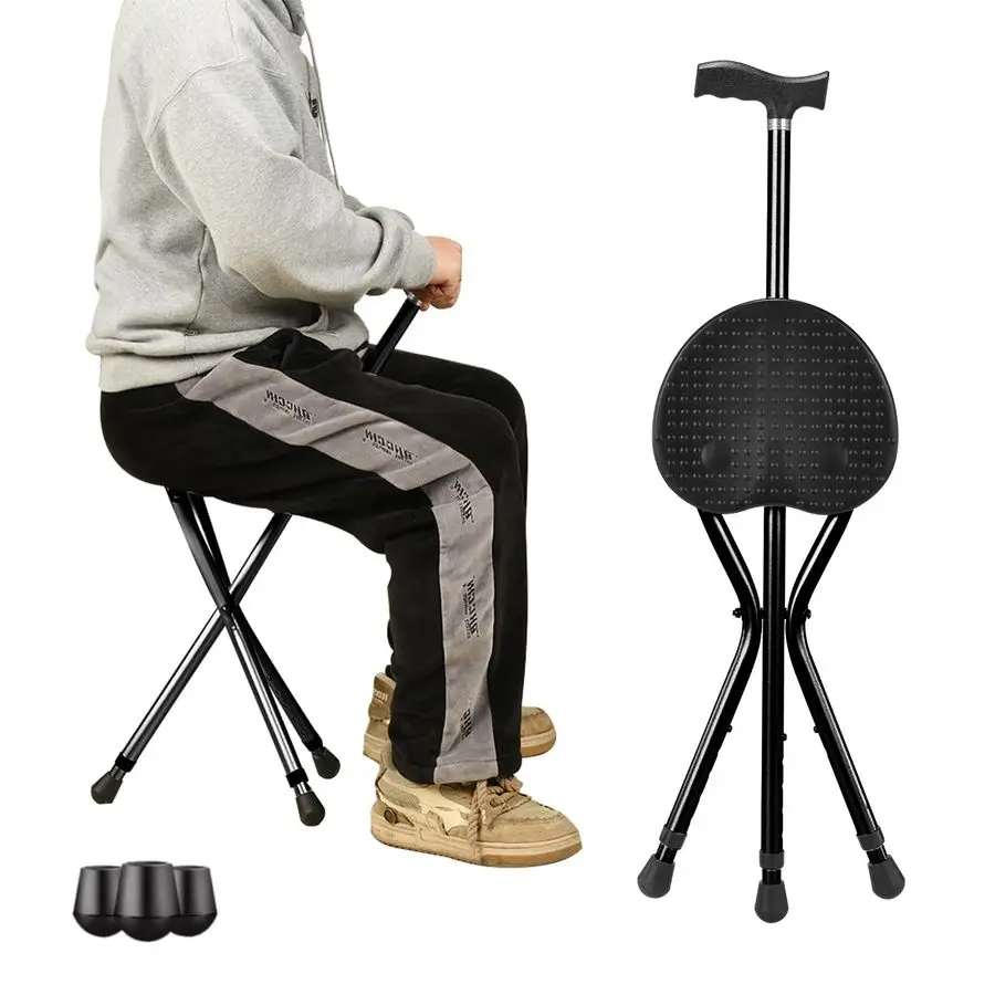 

Cane with Seat, Cane with Seat Folding Lightweight,Walking Stick Height Adjustment,Cane Chair for Seniors Balance Supports Up to