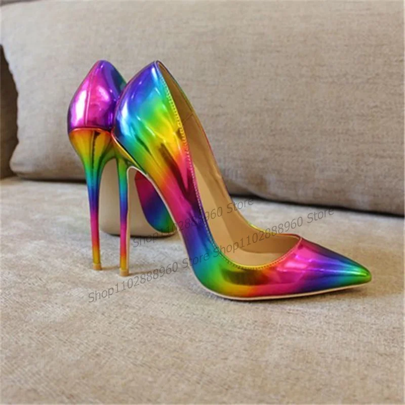 Mixed Color Gradient Shallow Pumps Stilettos High Heel Cover Heel Women Shoes Slip-On Pointed Toe 2023 Sexy Zapatos Para Mujere