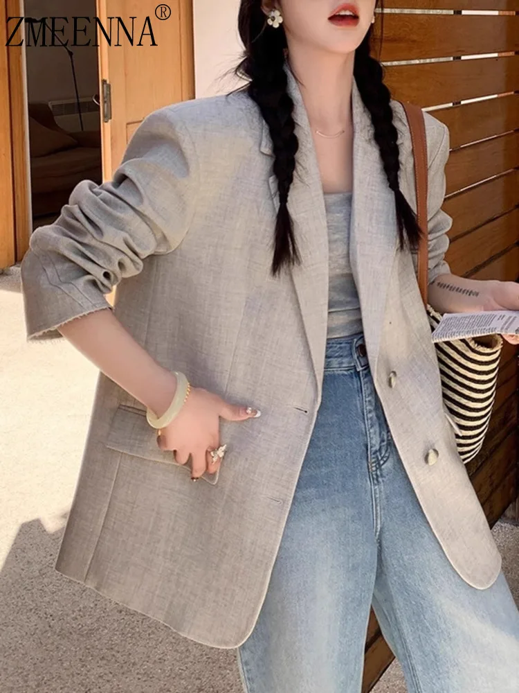 

ZMEENNA Classic Light Gray Blazer For Women With Notched Lapel And Two Button Closure Stylish Office Casual Jacket ZM4129