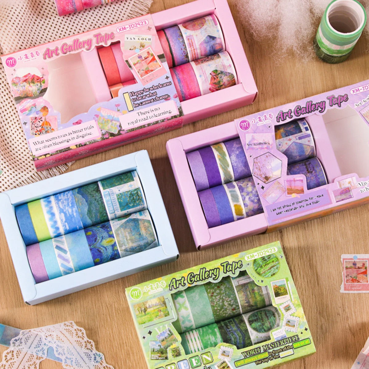 

12 рулонов/коробка изысканной ленты с цветочным узором, декоративной ленты в стиле масляной живописи и учебных аксессуаров, подарки для друзей