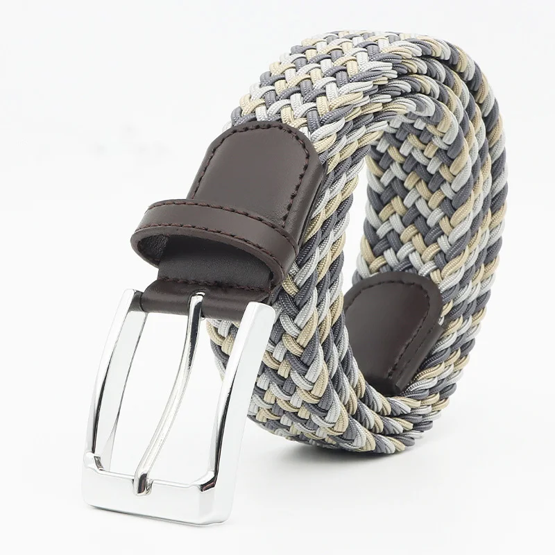 

New Fashion Nylon Belt For Men'S Leisure Travel Elastic Woven Waist Seal Alloy Button Head Non Hole Quick Release Belt A3138