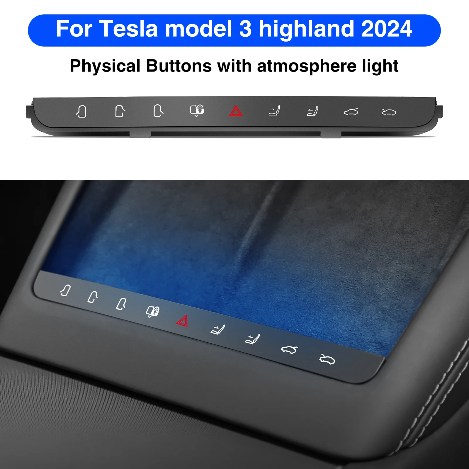 

Model 3 Highland Buttons for Tesla Physical Control 2024 Wireless Charger Shortcut Ctrl Bar with Ambient Atmosphere Light