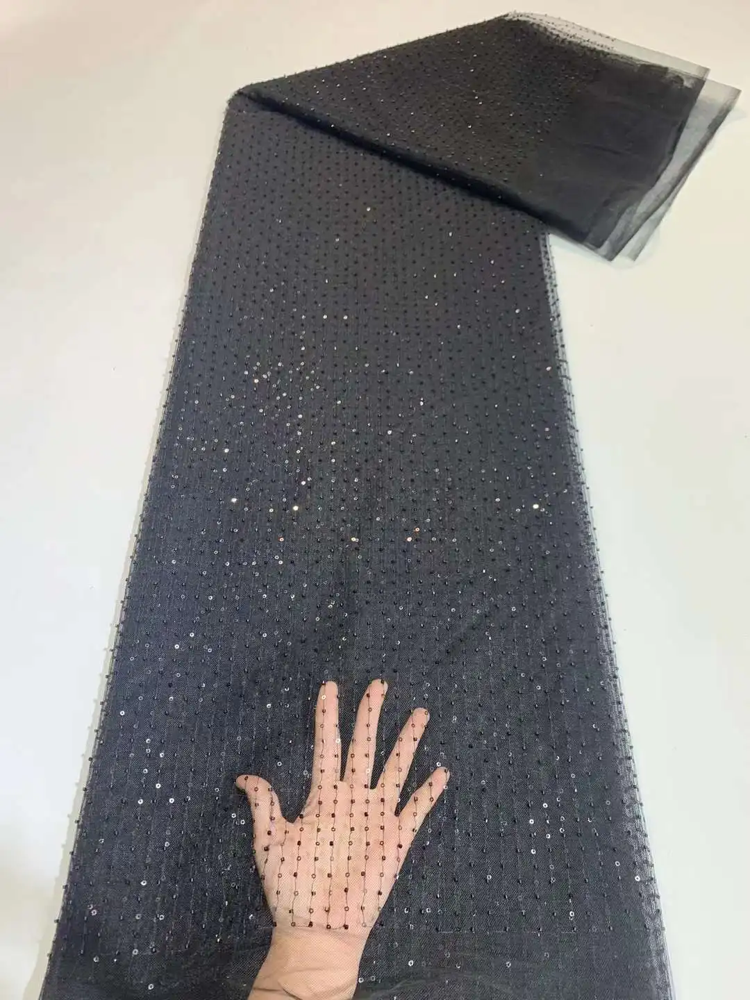 

Black Luxury African Sequins Beads Lace Fabric 2023 High Quality Groom Nigerian Wedding Bridal Embroidery French Tulle Sewing