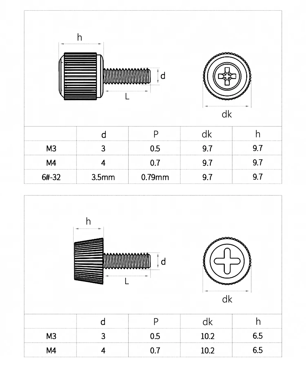 Black/White M3 M4 6#-32 Cross Phillips Handle Plastic Head Adjustment Screws Desktop Computer Case Screws Circular/Trapezoidal