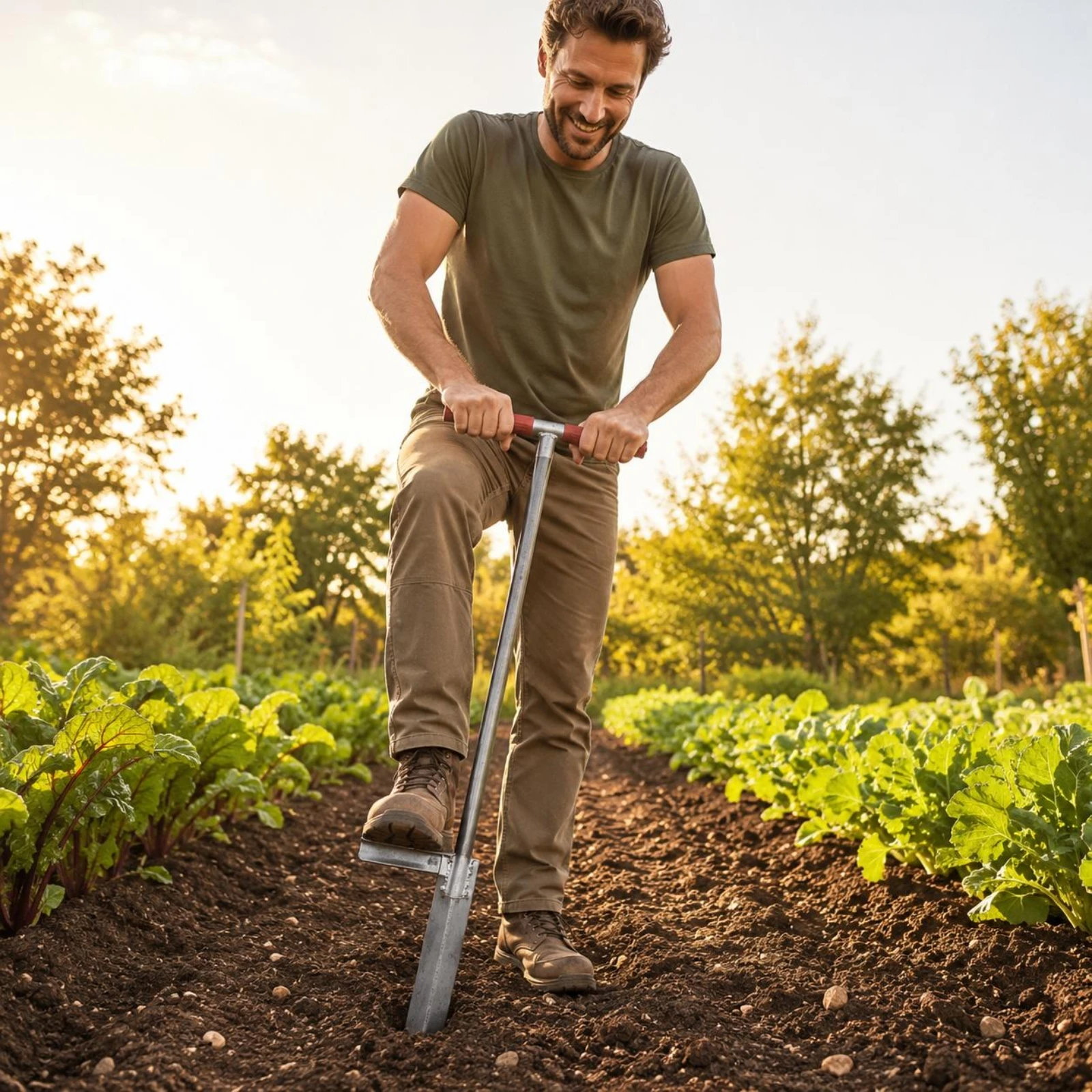 Foot-Assisted Weeding Tool Silver Gray Finish T-Handle Weeder Pointed Blade Weeder for Garden