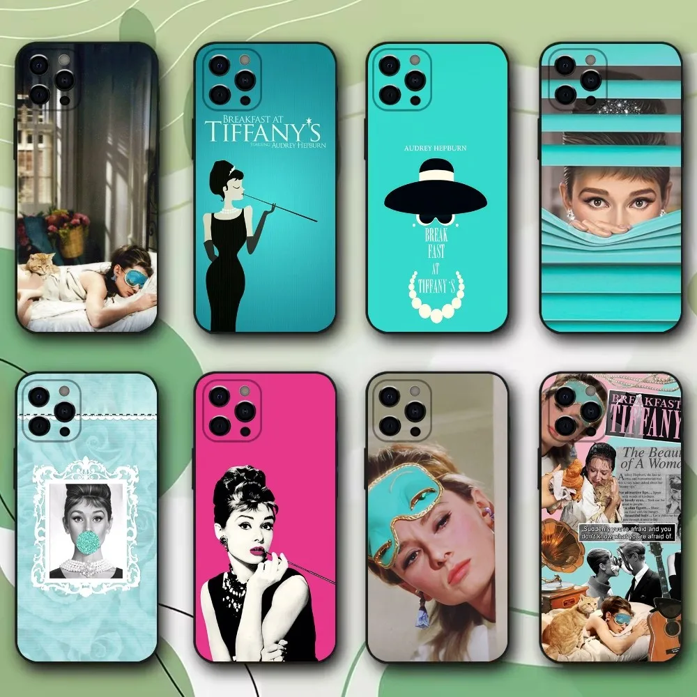 A-Audrey Hepburn Breakfast Tiffanys Phone Case For iPhone 15,14,13,12,11,Pro,X,XS,Max,XR,Plus,Mini Soft Black Cover