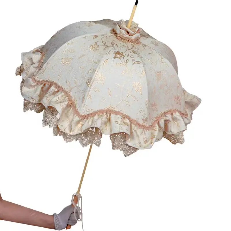 Homemade Satin Lace Long Handle Umbrella