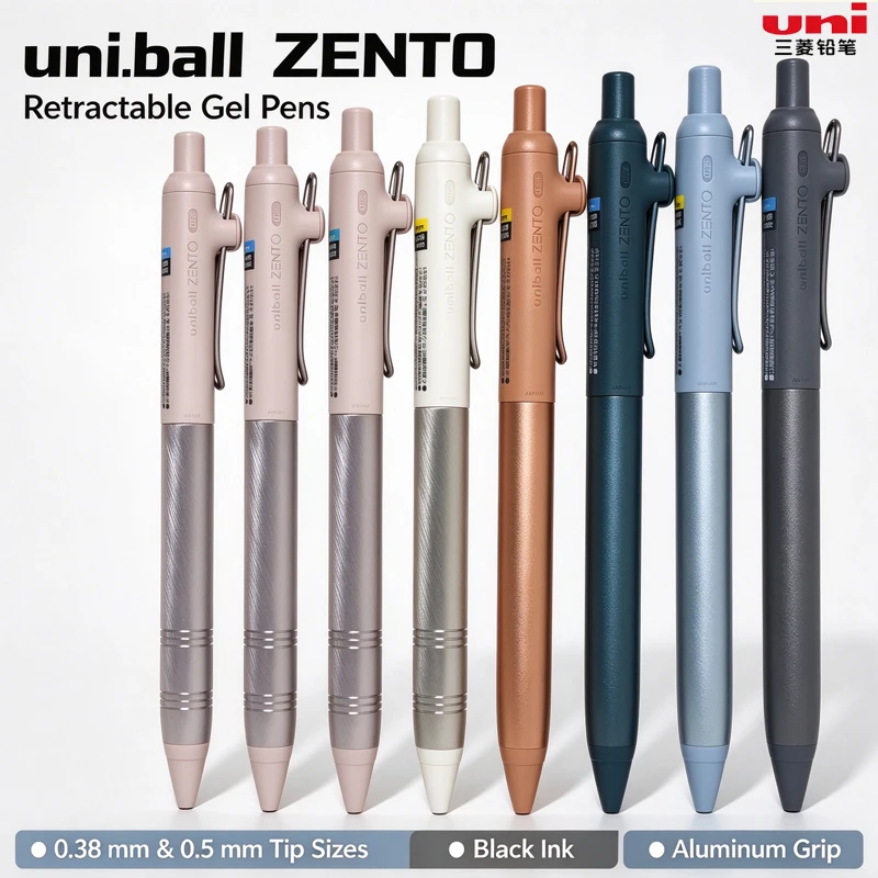 Uni-ball ZENTO 0.38/0.5mm Gel Pens,Semi-Metal/Basic Type Click Mechanism Water-Based Ink Smooth Writing For School Study&Office
