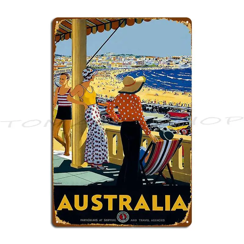 Vintage Australia Bondi Beach Metal Signs Cinema Wall Mural Retro Vintage Design Tin Sign Poster