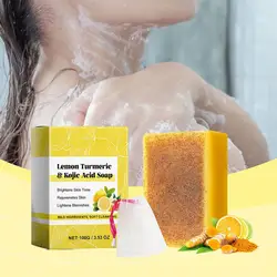 100g Lemon Turmeric Kojic Acid Soap Turmeric Face And Glowing Soap Bar, Soap Skin Care Wash Body Turmeric Pores Lemon Clean F9P0