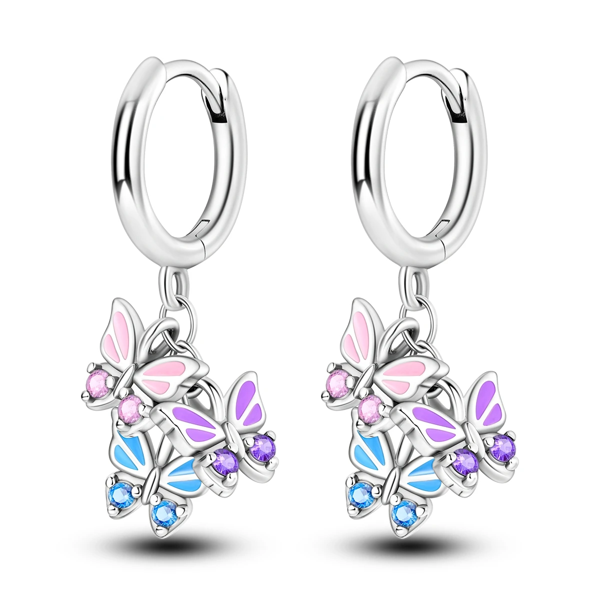 

Pendant Earring 925 Sterling Silver Colorful Butterfly Drop Earring For Lady Trendy Jewelry