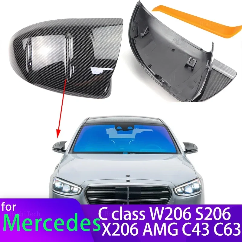 

Glossy Black Carbon Pattern Rearview Exterior Side Mirror Caps for Mercedes-Benz C-Class C Class W206 S206 X206 AMG C43 C63