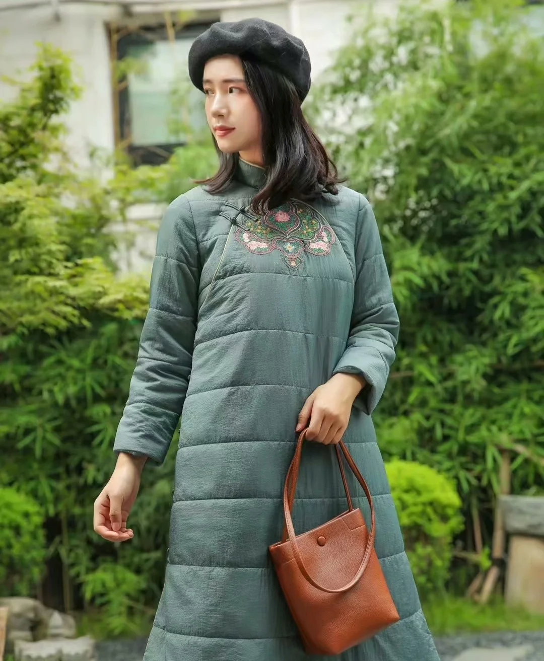 Chinese style Winter coat Women's Purple long padded jacket  Vintage embroidery quilted coat luxury winter outwears