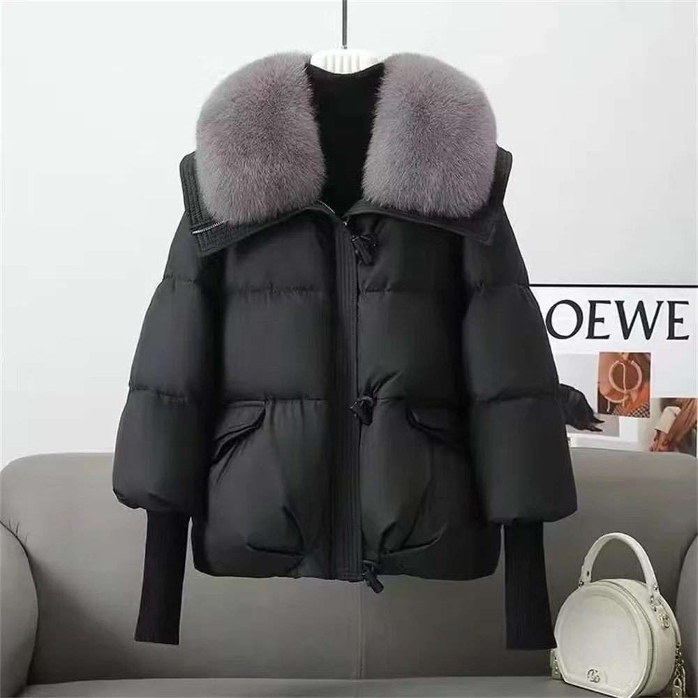 Down Cotton-padded Jacket 2024 Autumn Winter New Fashion Western Style Thick Korean Short Loose Fur Collar Cotton-padded Jacket