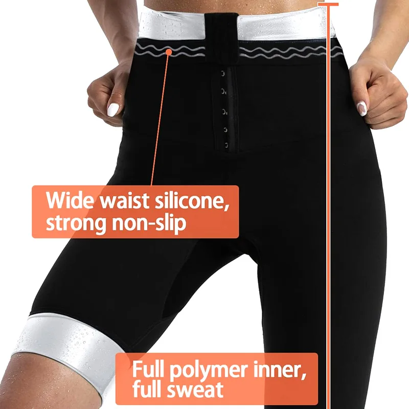 Sauna Sweat Pant for Women Fat Workout Weight Loss Full Body Slimming Shaper Waist Trainer with High Waist Double Silicone Suits