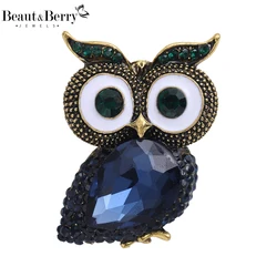 Beaut&Berry Trendy Rhinestone Owl Brooches for Women Unisex Bird Animal Pins Casual Party Accessories Gifts Friends Decoration