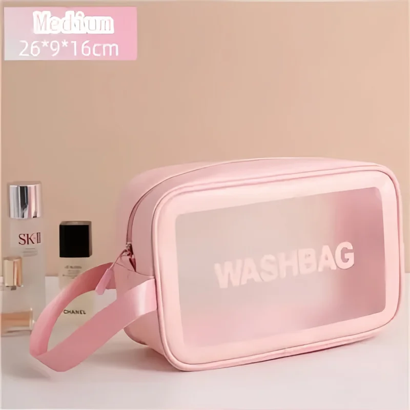 Portable Travel Wash Bag Female Transparent Waterproof Makeup Storage Pouch Large Capacity Cosmetic Organizer Pu Material