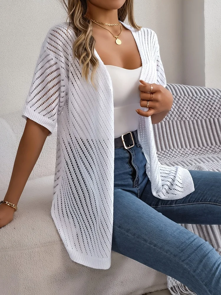 European and American Plus-Size Women's Clothing, Spring and Summer Style, Hollow-Out Sexy Vacation-Style Beach Shirt, Cover-Up, Cardigan, Knitwear for Women image 5